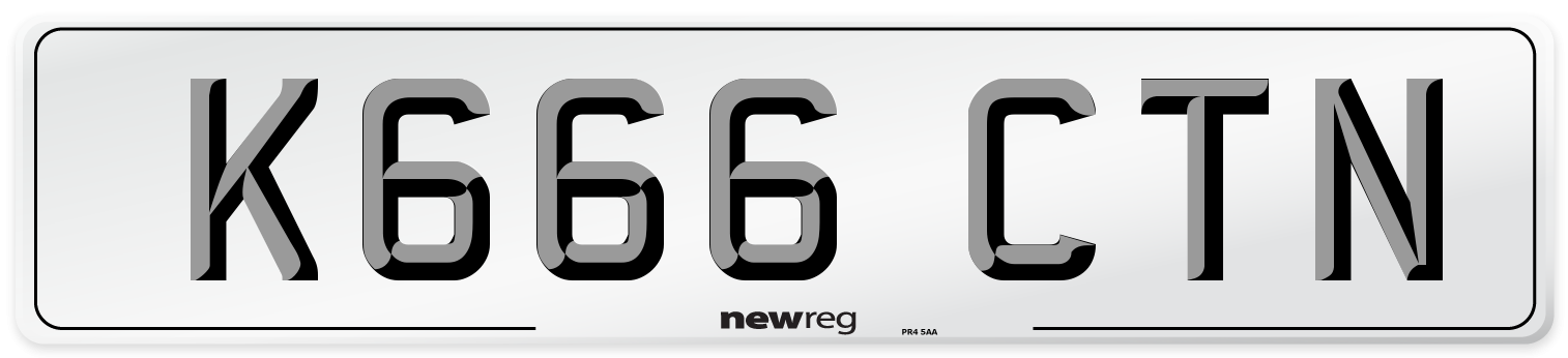 K666 CTN Number Plate from New Reg